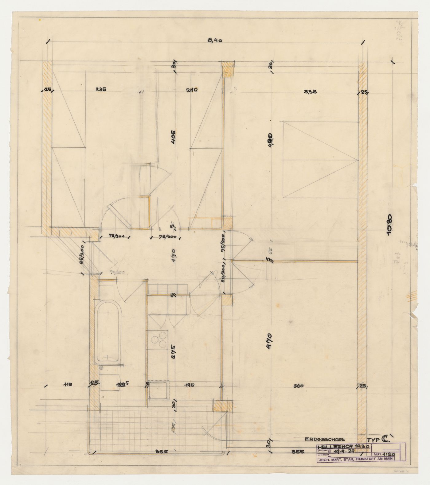 Ground floor plan for a type C housing unit, Hellerhof Housing Estate, Frankfurt am Main, Germany