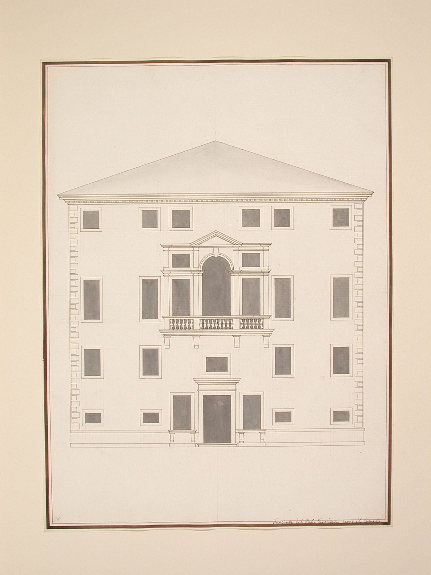 Elevation of the facade of the Palazzo Trevisani, Murano, facing the canal