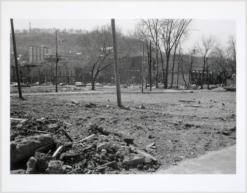 Milton Park Project: Looking west past cleared lots to intersection of Park Avenue and Prince Arthur, Montréal, Québec