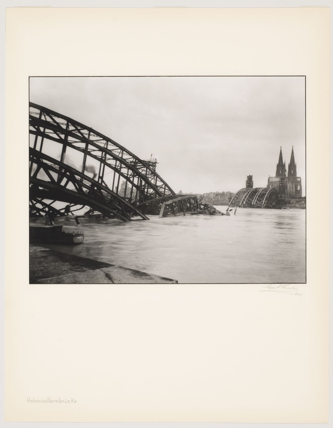 View of the destroyed Hohenzollern bridge, Cologne, Germany