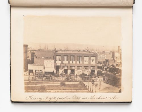 View of the Law and Order Party Headquarters from across Portsmouth Square (also known as the Plaza), San Francisco