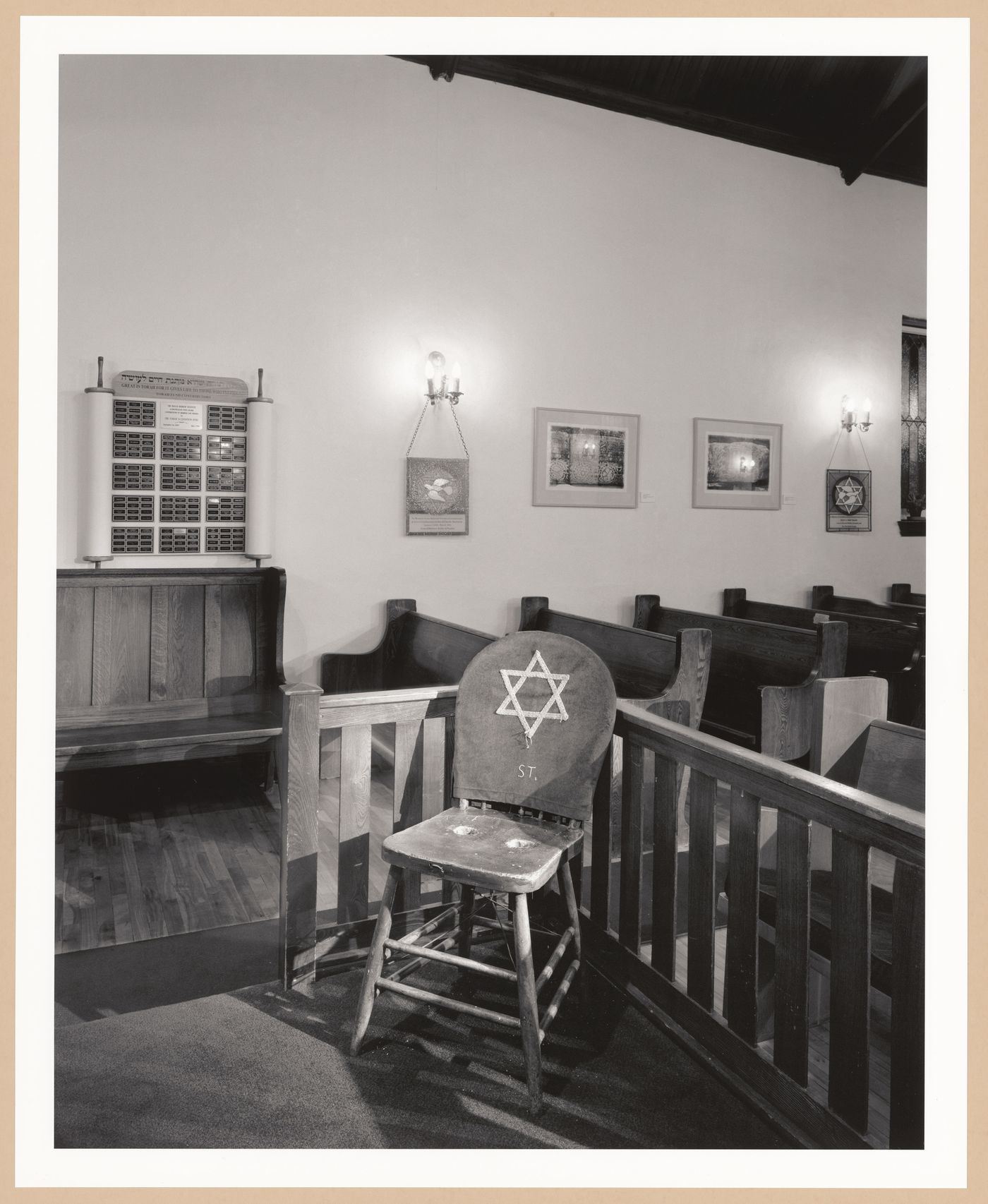 Instruments of Faith: View of Chair used for holding Torah scrolls, Beaches Hebrew Institute, Toronto