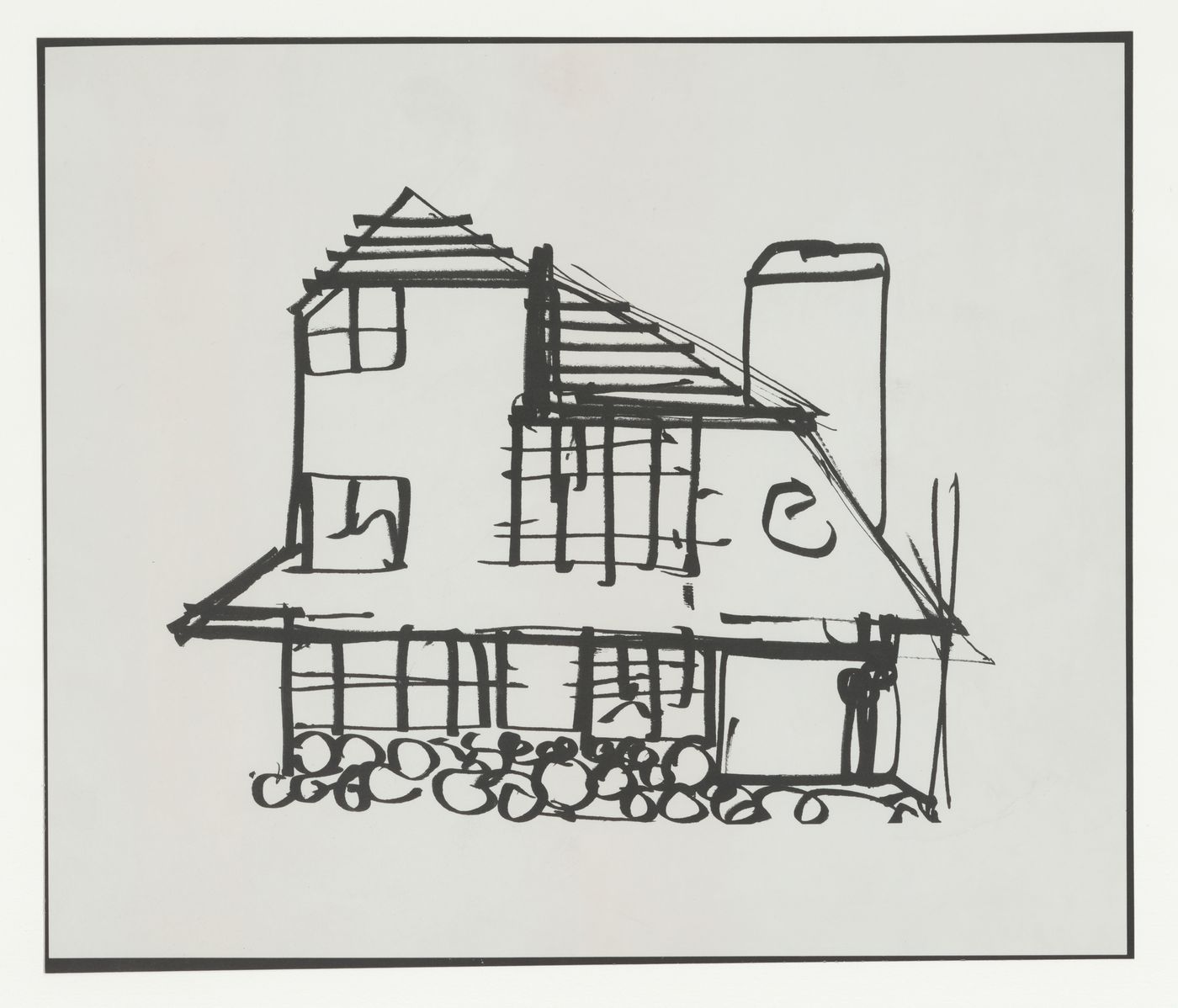 Conceptual sketch of the south elevation for the Hanks-Paré Residence, Tuxedo Park, New York