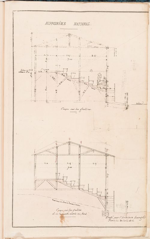 Hippodrome national, Paris: Sections through the grandstand
