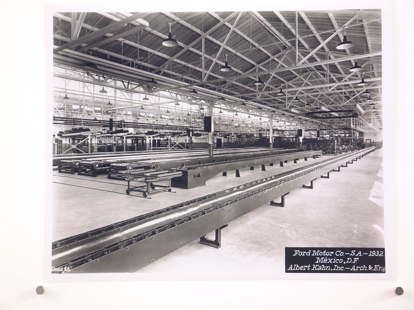 Interior view of assembly lines in the Assembly Building, Ford Motor Company Automobile Assembly Plant, Mexico City, Mexico