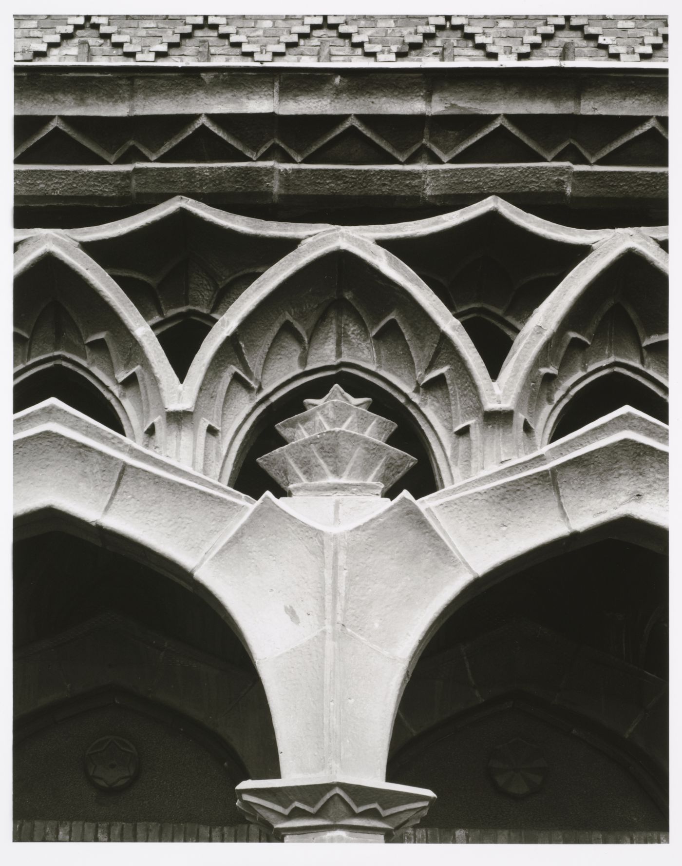 Detail of the architrave above the tunnel for Fischertwiete [street] on the north façade of Chilehaus office building, Niedernstrasse, Hamburg, Germany

