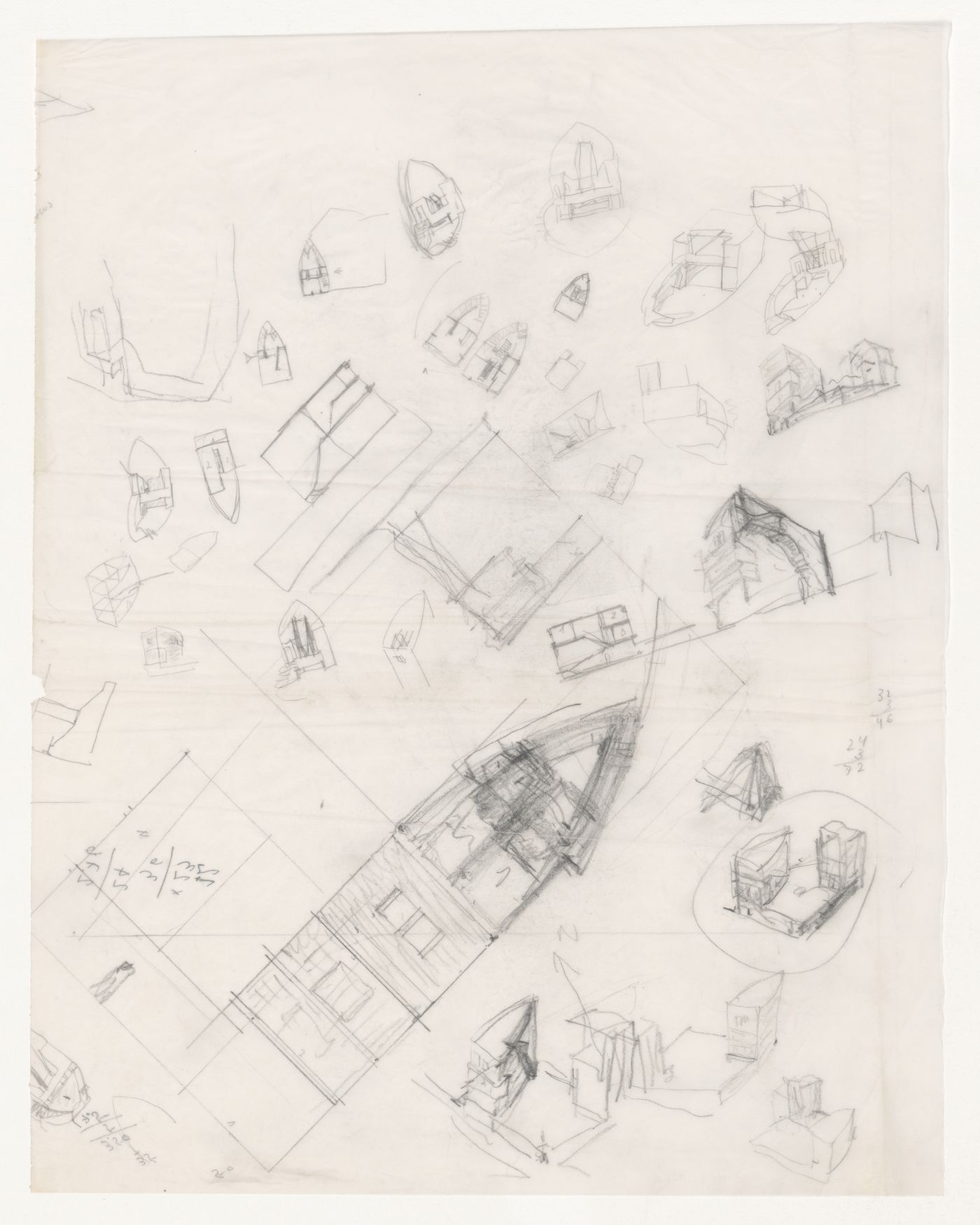 Sketches for Duas habitações e duas lojas [Housing and shopping complex, Schilderswijk], The Hague