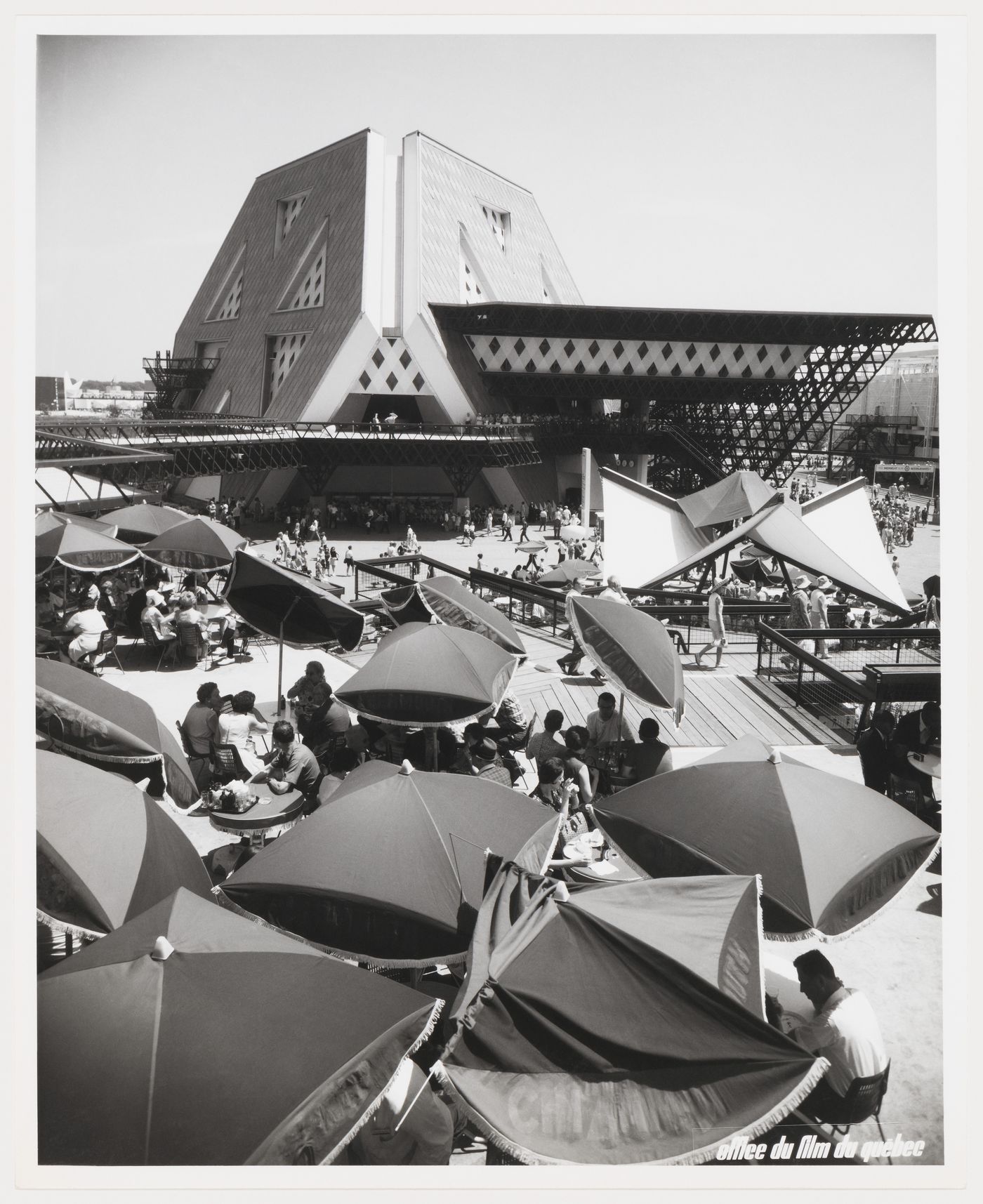 Partial view of a terrace at the Plaza of the Universe near the Man the Explorer Pavilion, Expo 67, Montréal, Québec