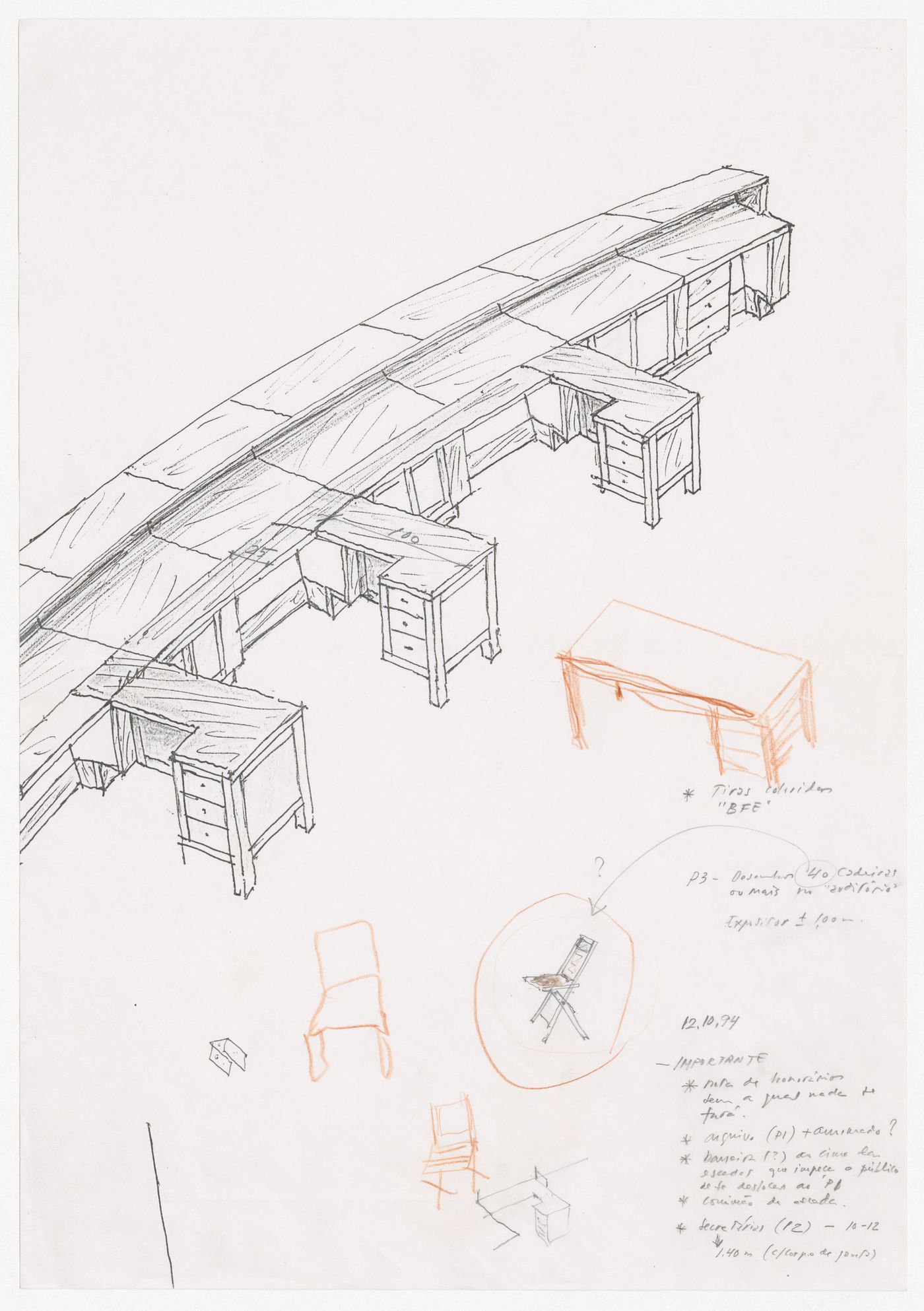 Details of a desk and notes for Banco Borges & Irmão II [Borges & Irmão bank II], Vila do Conde, Portugal