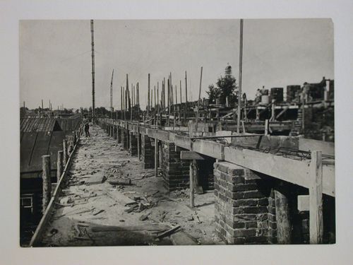 View of the Building of Industry construction site showing an exterior brick wall, Sverdlovsk, Soviet Union (now Ekaterinburg, Russia)