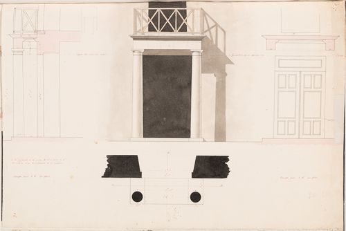 Plan, elevation and sections for the portico of the house, Domaine de La Vallée