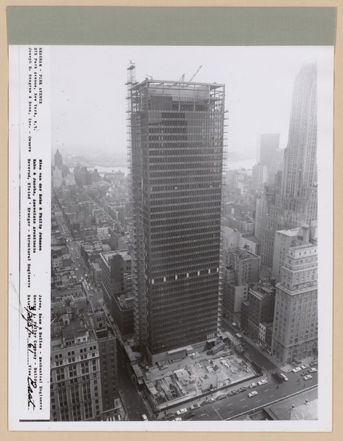 Seagram building under construction, 375 Park avenue, New York, N.Y., east view