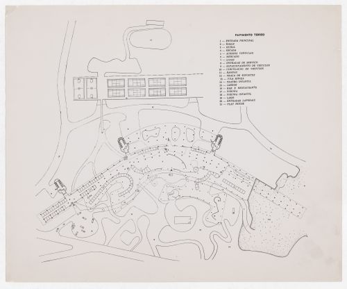 Photograph of drawing of Quitandinha apartment hotel, Petrópolis, Brazil
