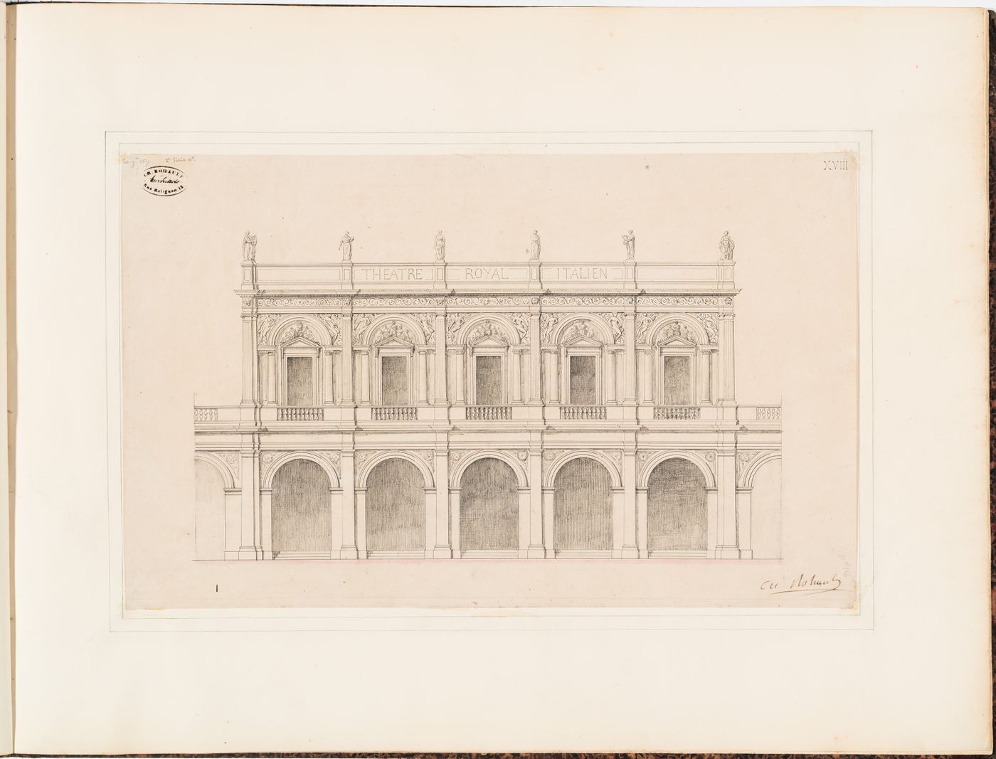 Elevation for the principal façade of the Théâtre Royal Italien