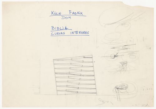 Section and sketches for Sede da Companhia Dom [Dom Company Headquarters], Cologne, Germany