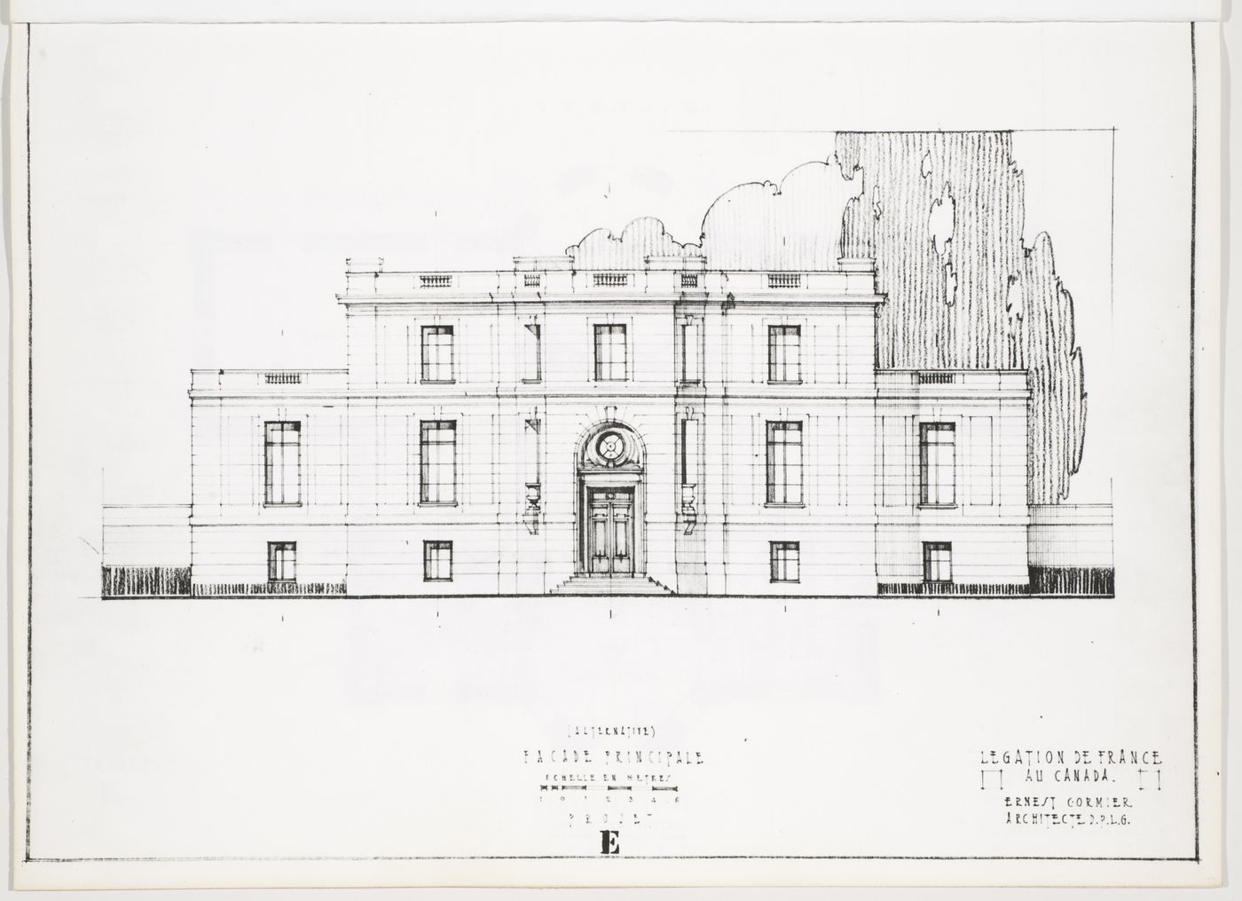 Élévation de la façade principale, Légation de France au Canada, Ottawa, Canada (1932, 1936)