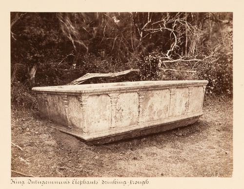 View of a stone trough, King Mahasen's Palace, Anuradhapura, Ceylon (now Sri Lanka)