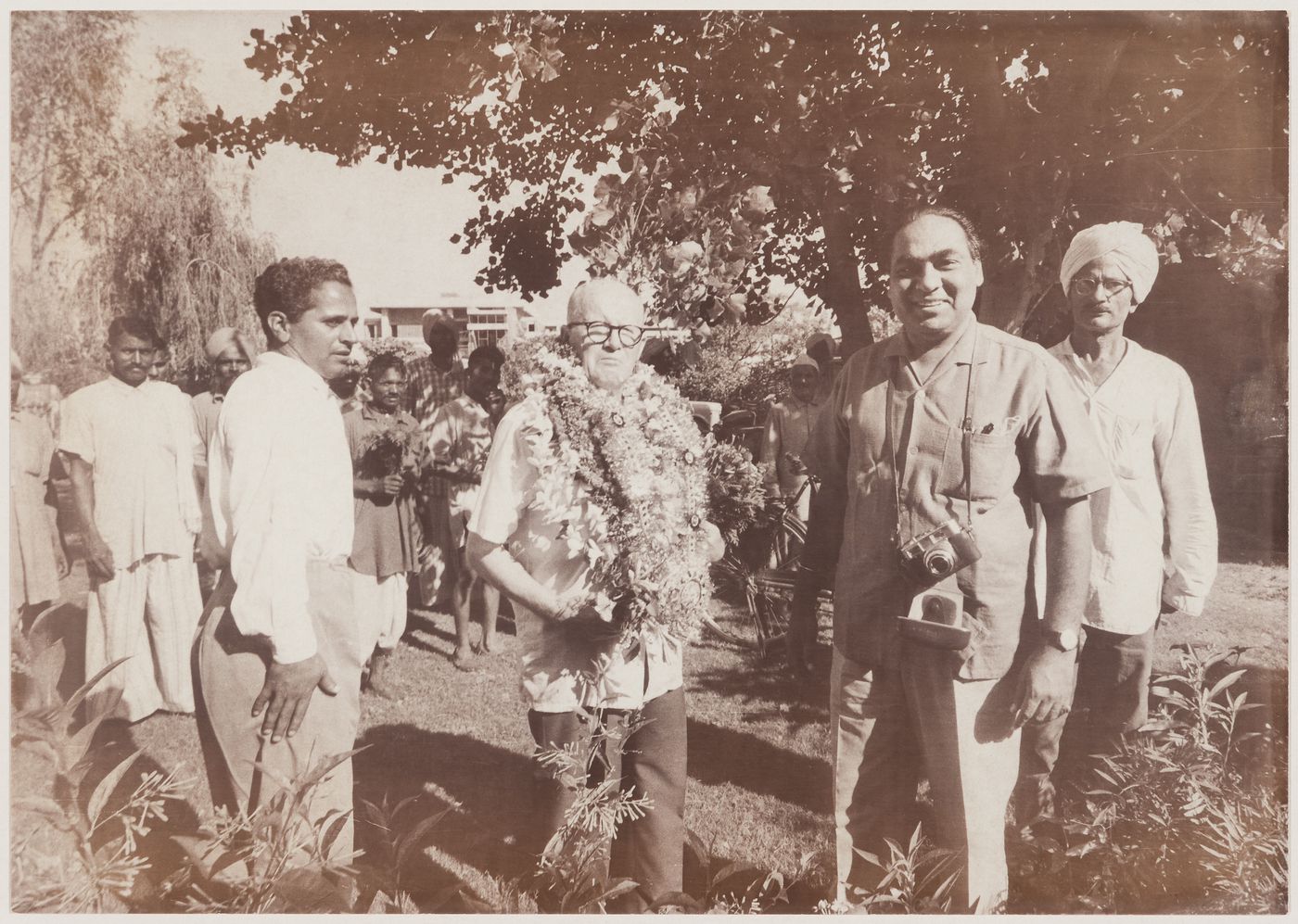 Pierre Jeanneret and unidentified men at Pierre Jeanneret's Farewell Party to Chandigarh in Chandigarh, India