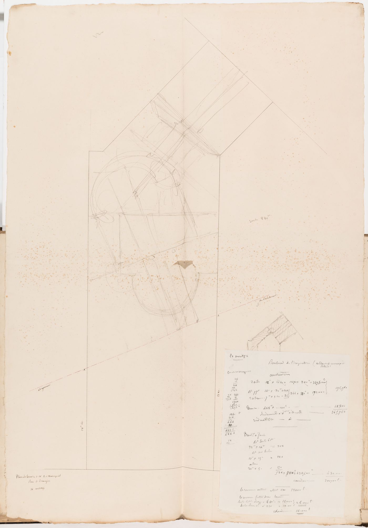 Cost calculations for a house for Monsieur A. Waresquiel, rue Beaujon, Paris