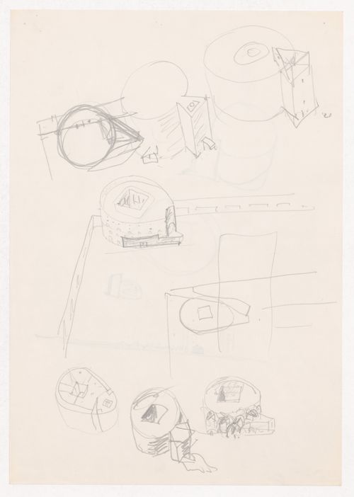Sketch axonometric views for Centro Meteorológico da Villa Olimpica, Barcelona, Spain; verso: Sketch axonometric view and elevation for Centro Meteorológico da Villa Olimpica, Barcelona, Spain