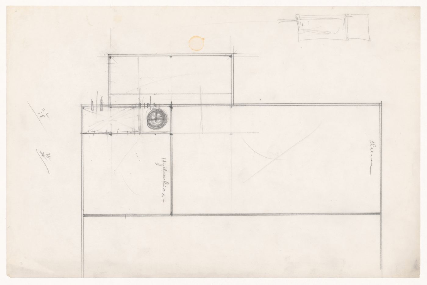 Partial plan and sketch plan for a campus building for Illinois Institute of Technology, with a small unidentified sketch plan