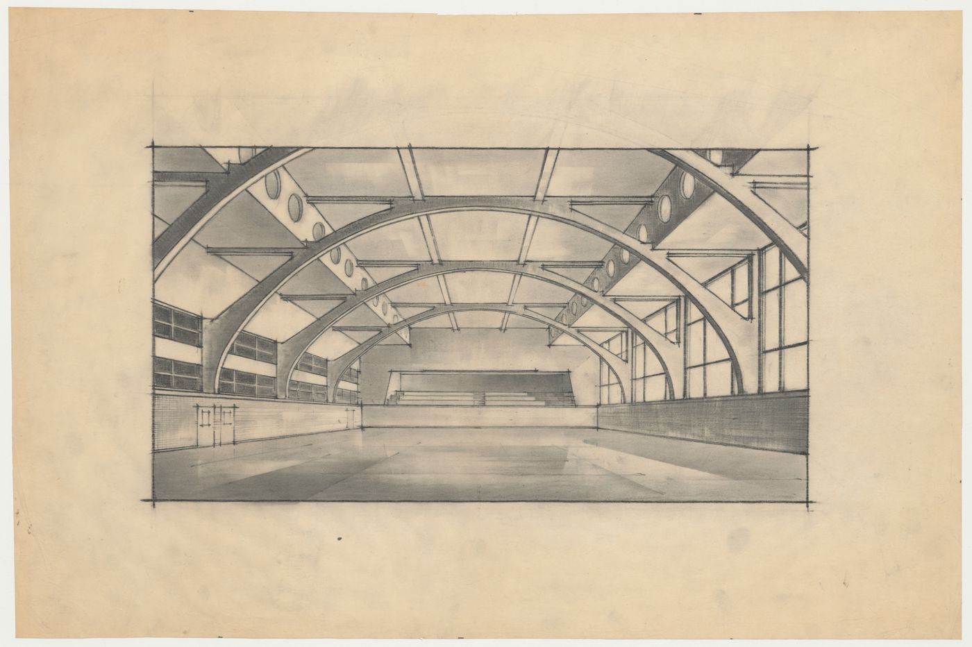 Perspective du gymnase, Centre récréatif du Parc Jarry, Montréal, Canada (1952-1960)