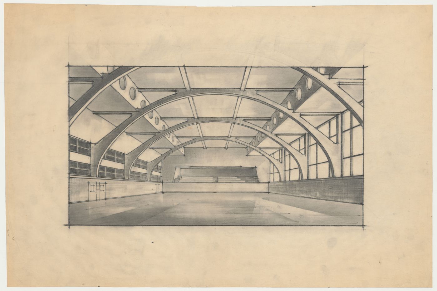 Perspective du gymnase, Centre récréatif du Parc Jarry, Montréal, Canada (1952-1960)