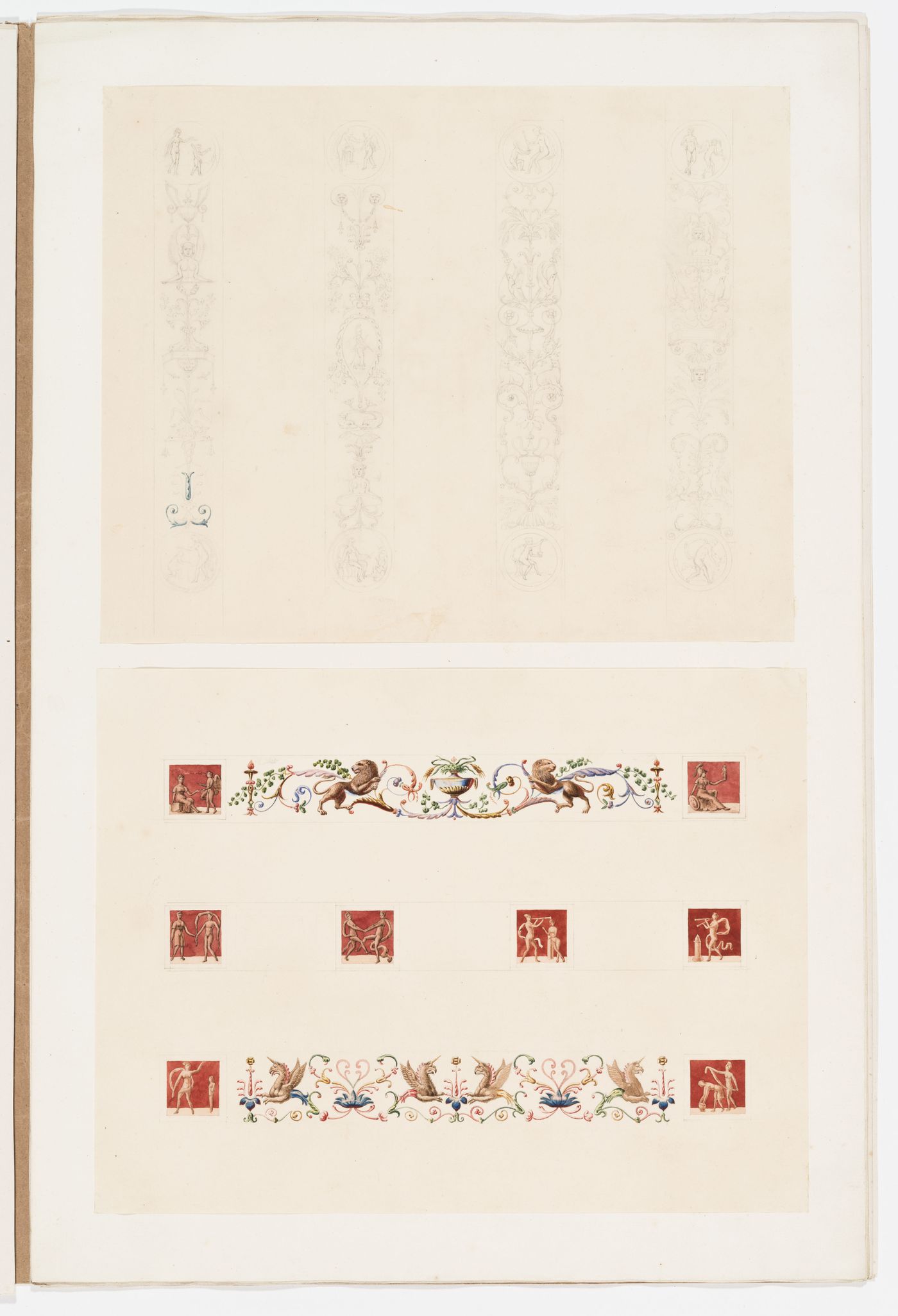 Ornament drawings of bands with decorated with grotesques and panels decorated with figurative ornament