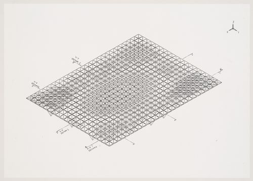Reference diagram specifying sections of roof studied in a simulation of the roof's deformation under the weight of a uniform load of snow