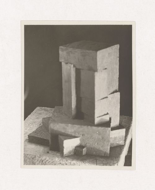 Photograph of a student model on the topic "Finding and Constructing a Voluminous Form Based on Contrast and Rhythmical Combinations of Elements: Turn of the Form" for the "Space" course at the Vkhutemas (Higher State Artistic Technical Studios), Moscow