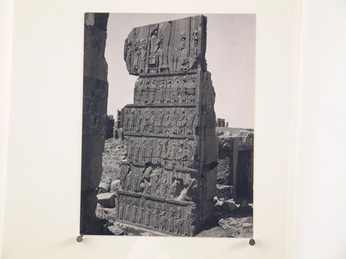 Detail of doorway with relief depicting audience scene and guards, Throne Hall, Persepolis, Iran