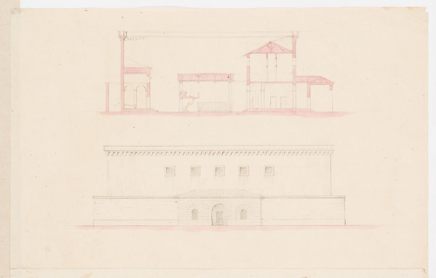 Prison, Chalon-sur-Saône, France: Section and elevation of the principal façade