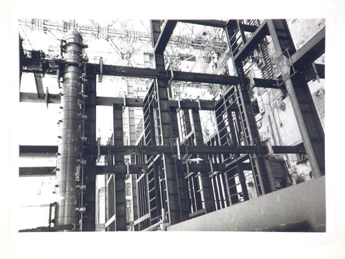 View of construction of steel structure for power station, United Kingdom