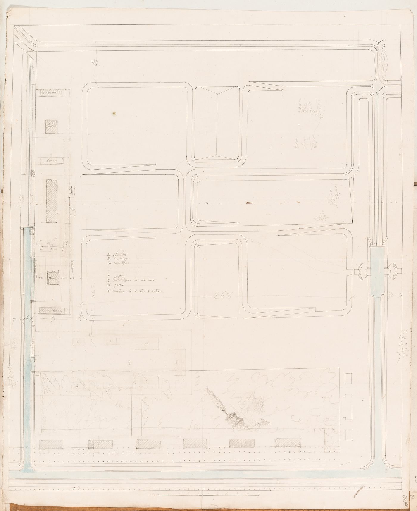 Project for Clos d'équarrissage, fôret de Bondy: Site plan for access canals
