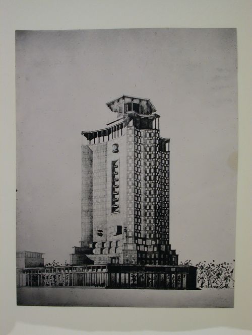 Photograph of a perspective drawing for the editing block of the Izvestiia newspaper combine, Moscow