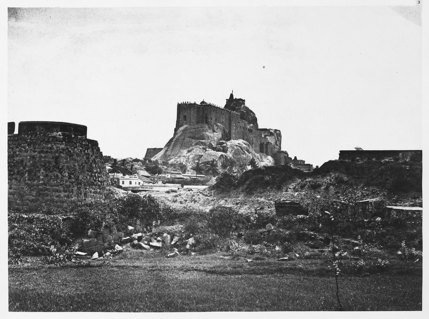 Trichinopoly.  Rock from the west looking through a gap in the fort wall.
