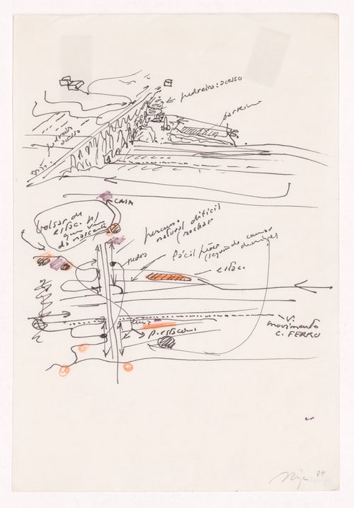 Sketch site plan and axonometric view for Proposta para Caserta, Caserta, Italy