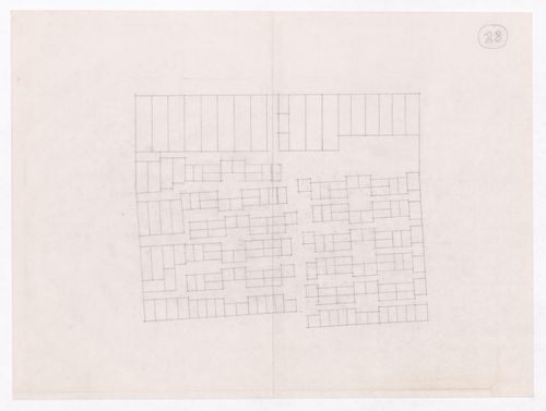 Sketch showing plots layout development for Minimum Cost Housing Group's plot in Aranya township, India, for Aranya Housing Project