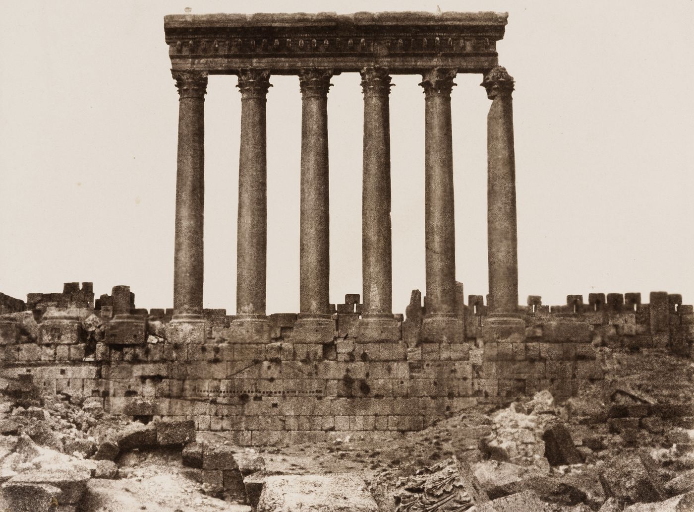 View of the ruins of the Temple of the Sun, Baalbek, Ottoman Empire (now in Lebanon)