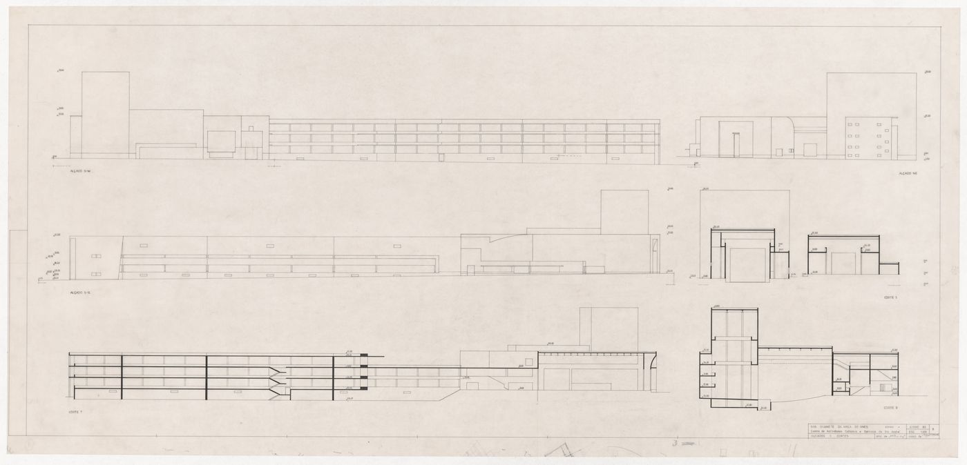 Sections and elevations for Centro Cultural de Sines, Sines, Portugal