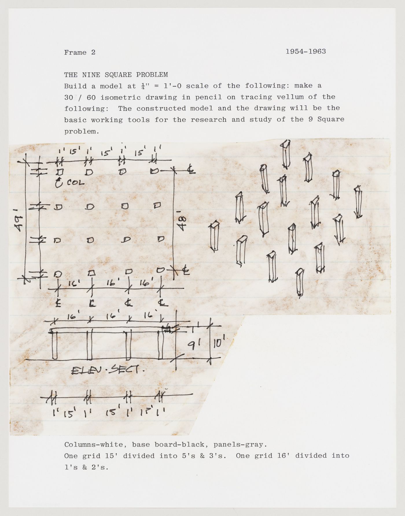 The Nine Square Problem: conceptual drawing with notes