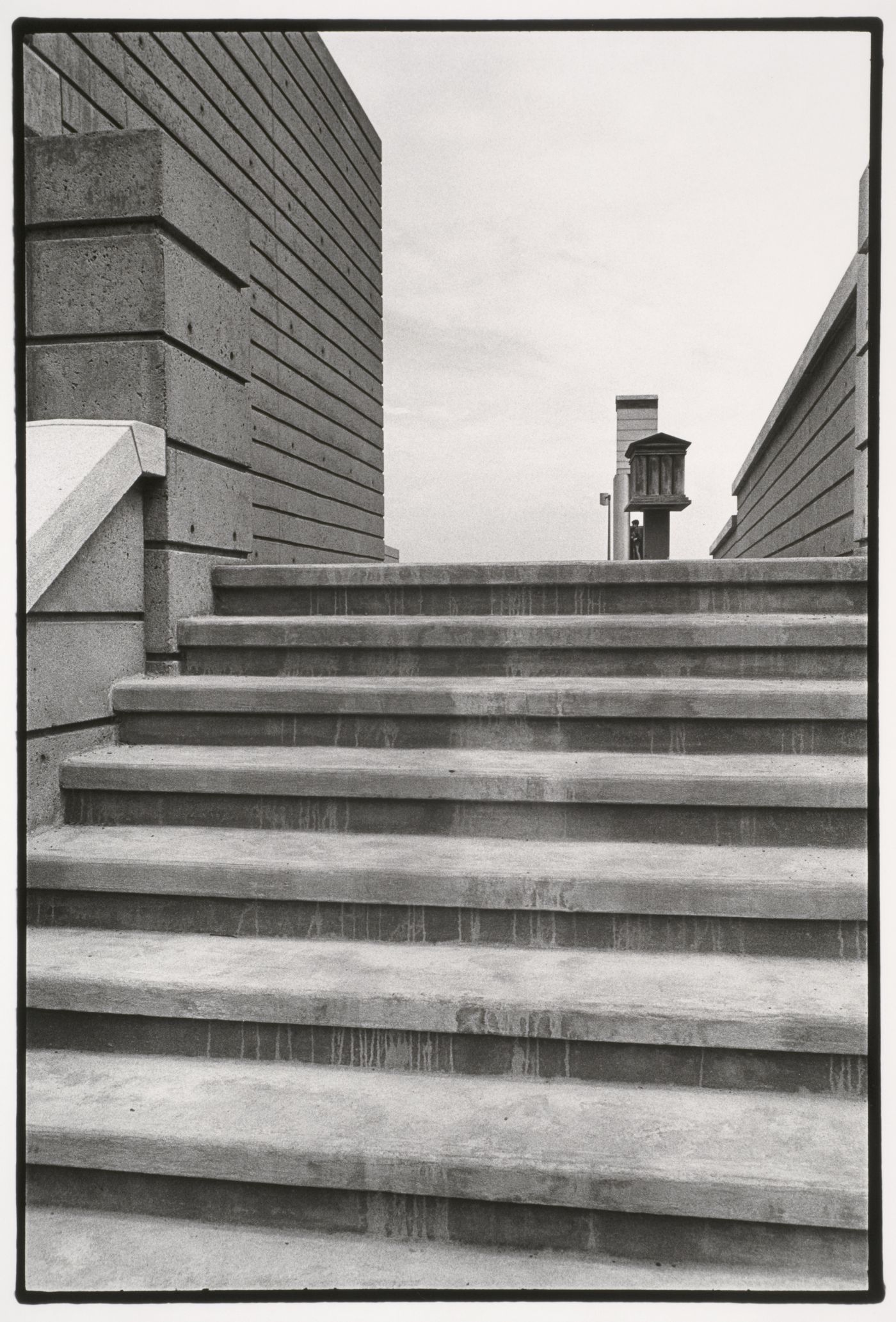 Close-up view of the Arcade stairs showing the Allegorical Columns in the background, Canadian Centre for Architecture Garden, Montréal, Québec, Canada