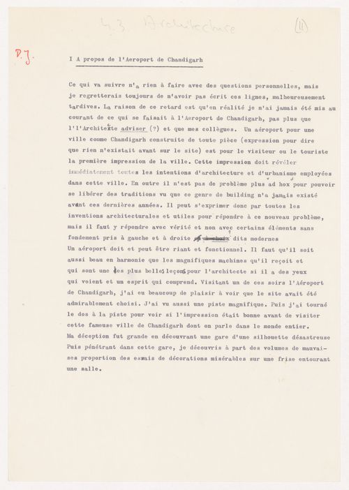 Text entitled "À propos de l'Aéroport de Chandigarh"
