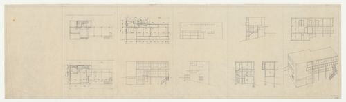 Plans, sections, elevations, and perspective for Villa Palicka showing the second stage of design, Prague, Czechoslovakia (now Czech Republic)