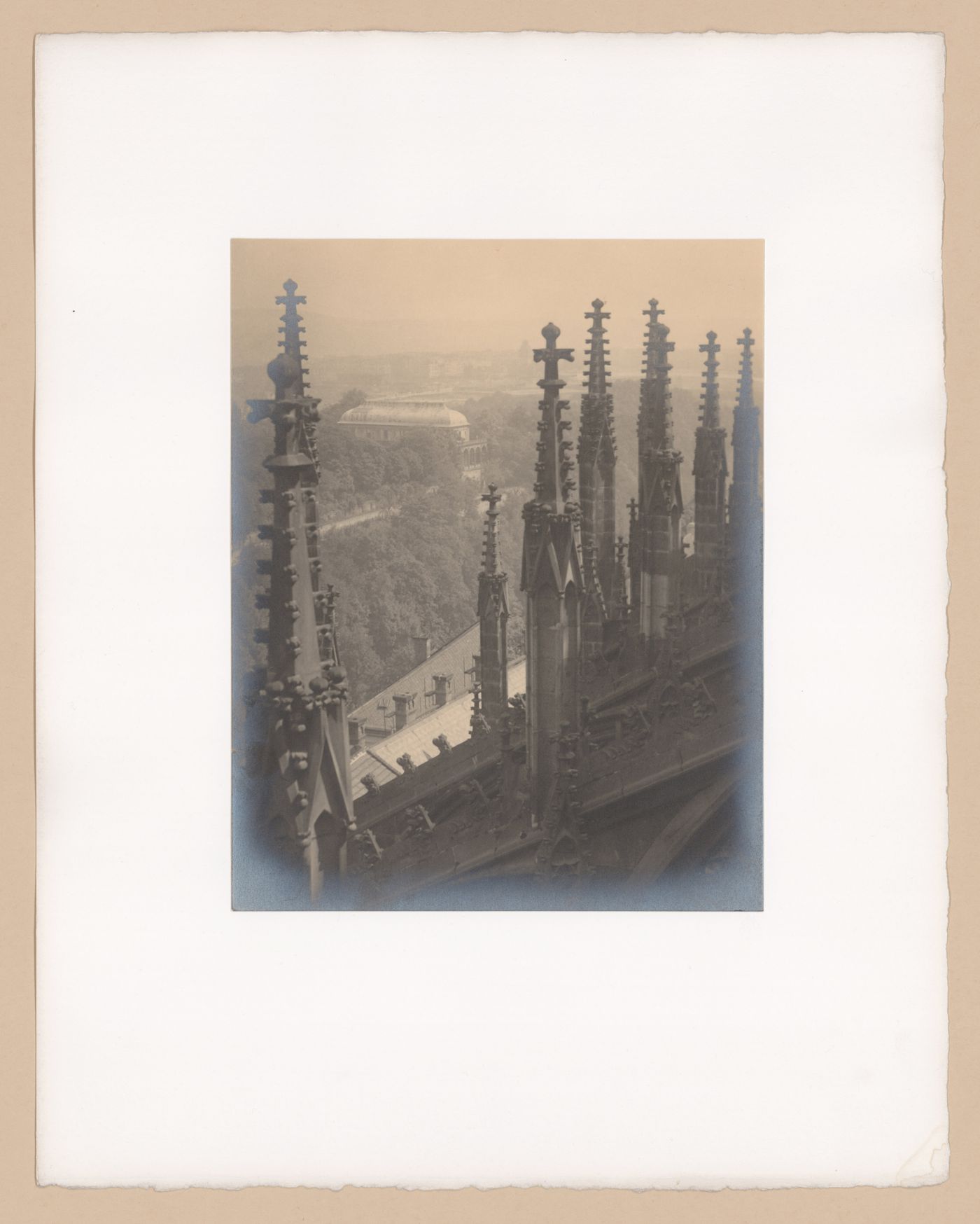 Plate from portfolio ''Svaty Vit (St. Vitus or St. Guy), various interior and exterior views of the cathedral under construction, Prague, Czech Republic''