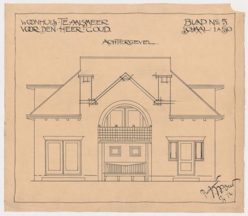 Rear elevation for a house for G. Oud, Aalsmeer, Netherlands