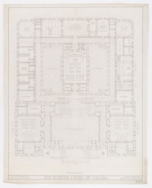 Plan préliminaire du premier étage, Cour suprême du Canada, Ottawa, Ontario, Canada (1937-1953, 1977)