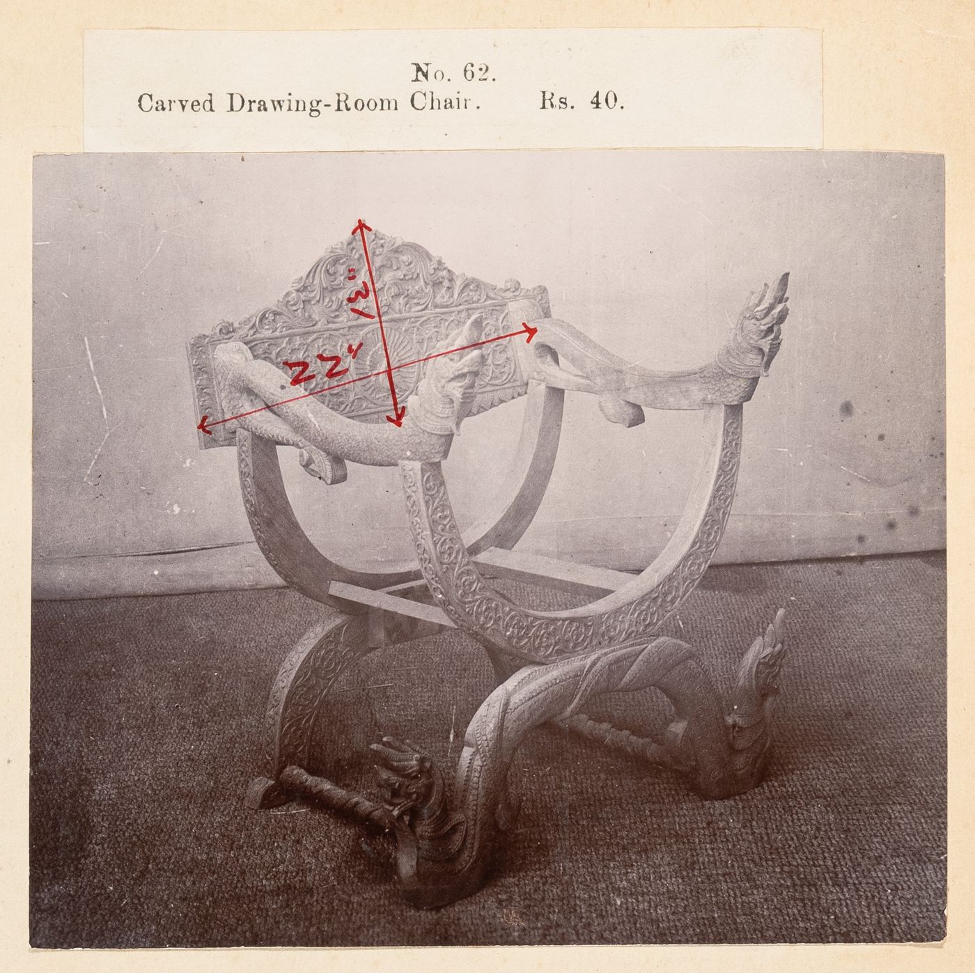 View of a chair, F. Beato Limited, C Road, Mandalay, Burma (now Myanmar)