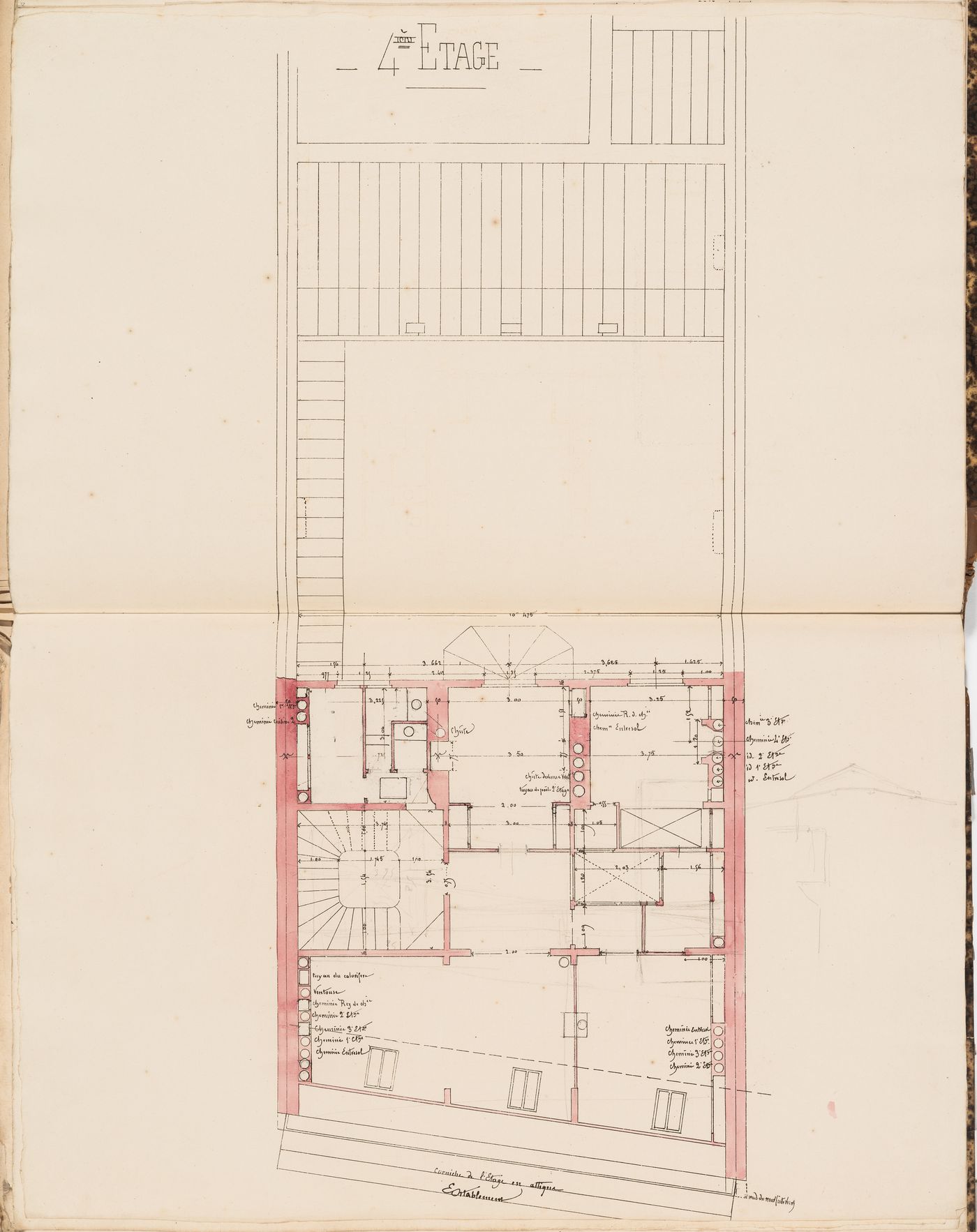 Plan for the "4e étage" for the Administration générale des omnibus Office Building, Paris