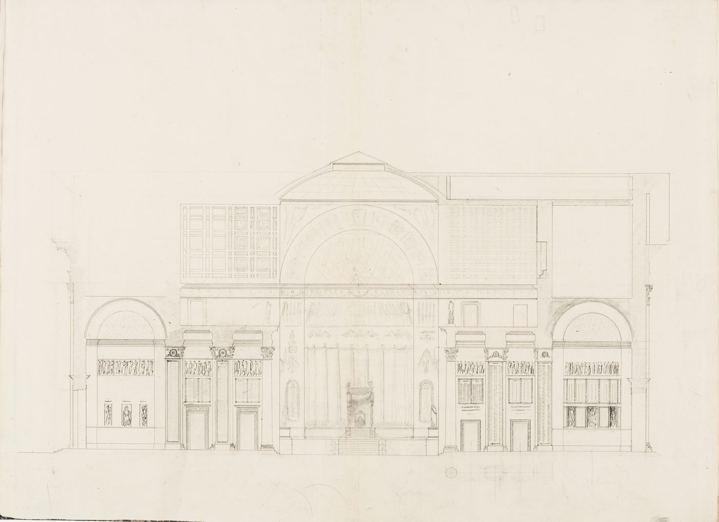 Project for the conversion of the Église de la Madeleine into a Temple de la Gloire, Paris: Section